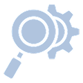 Magnifying glass with gear icon