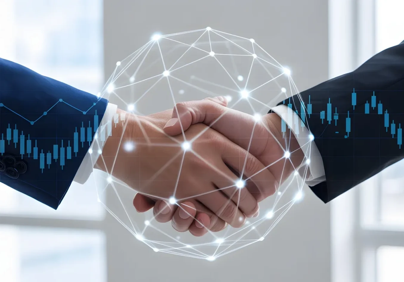 Business handshake with digital overlay