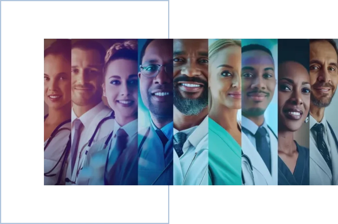 Diverse healthcare professionals smiling confidently
