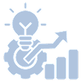 A light bulb with a rising arrow and bar graph symbolizing growth.